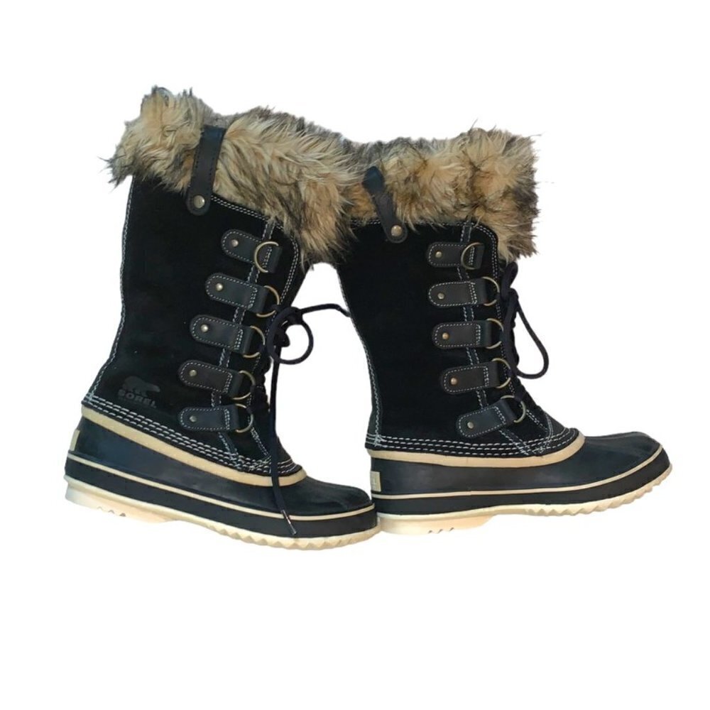 SOREL Joan Of Arctic Black Leather Waterproof NL 1540-010 Boots Size 6